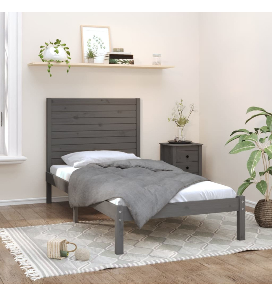 Cadre de lit Gris Bois massif 90x200 cm