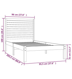 Cadre de lit Gris Bois massif 90x200 cm