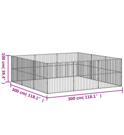 Parc pour chien 12 panneaux noir acier galvanisé