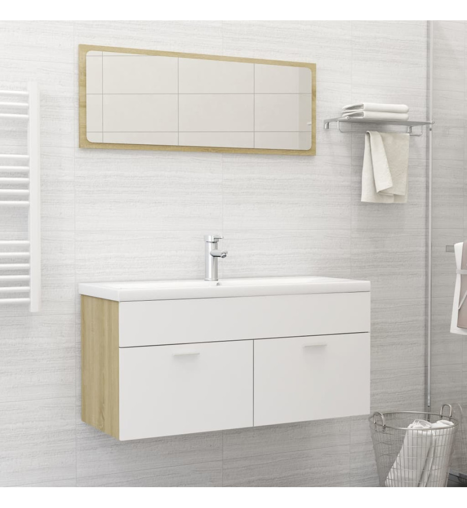 Ensemble de meubles de bain Blanc et chêne sonoma Aggloméré