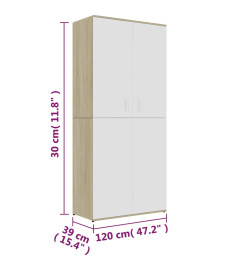 Armoire à chaussures Blanc chêne sonoma 80x39x178 cm Aggloméré