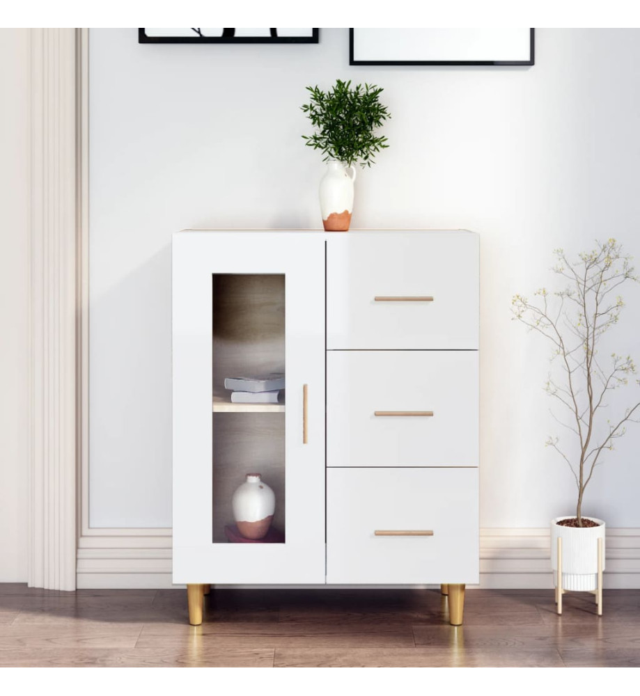 Buffet Blanc brillant 69,5x34x90 cm Bois d'ingénierie