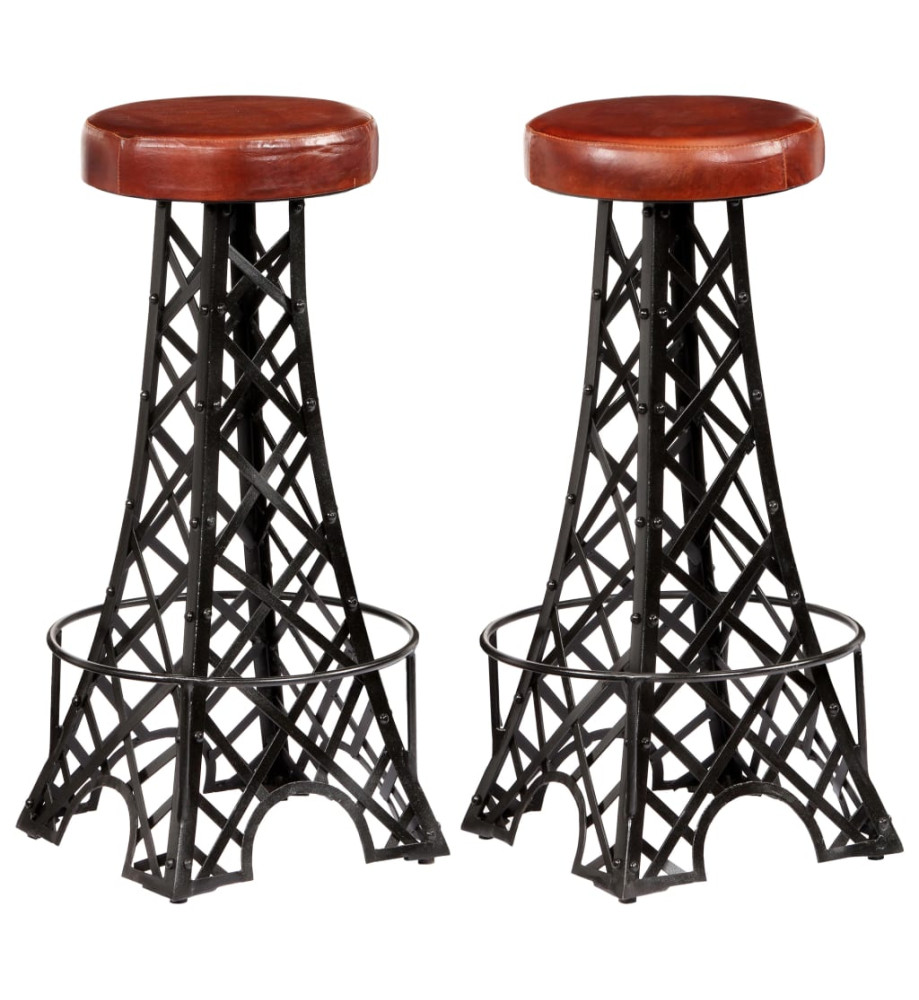 Tabourets de bar lot de 2 cuir véritable