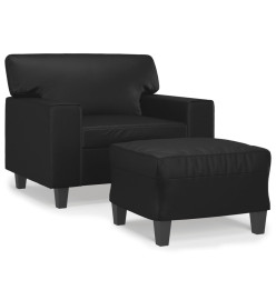 Fauteuil avec repose-pied Noir 60 cm Similicuir