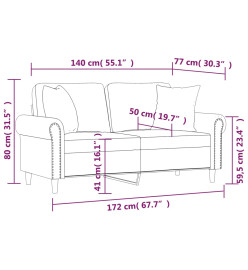 Canapé 2 places avec oreillers gris clair 140 cm velours