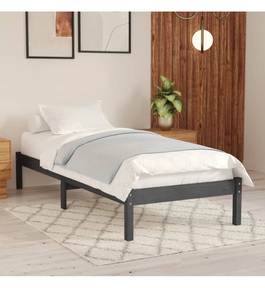 Cadre de lit Gris Bois massif 90x190 cm Simple