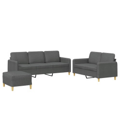 Ensemble de canapés 3 pcs avec coussins Gris foncé Tissu