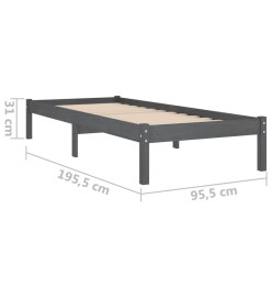 Cadre de lit Gris Bois massif 90x190 cm Simple