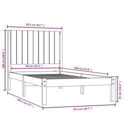 Cadre de lit Gris Bois de pin massif 90x190 cm Simple