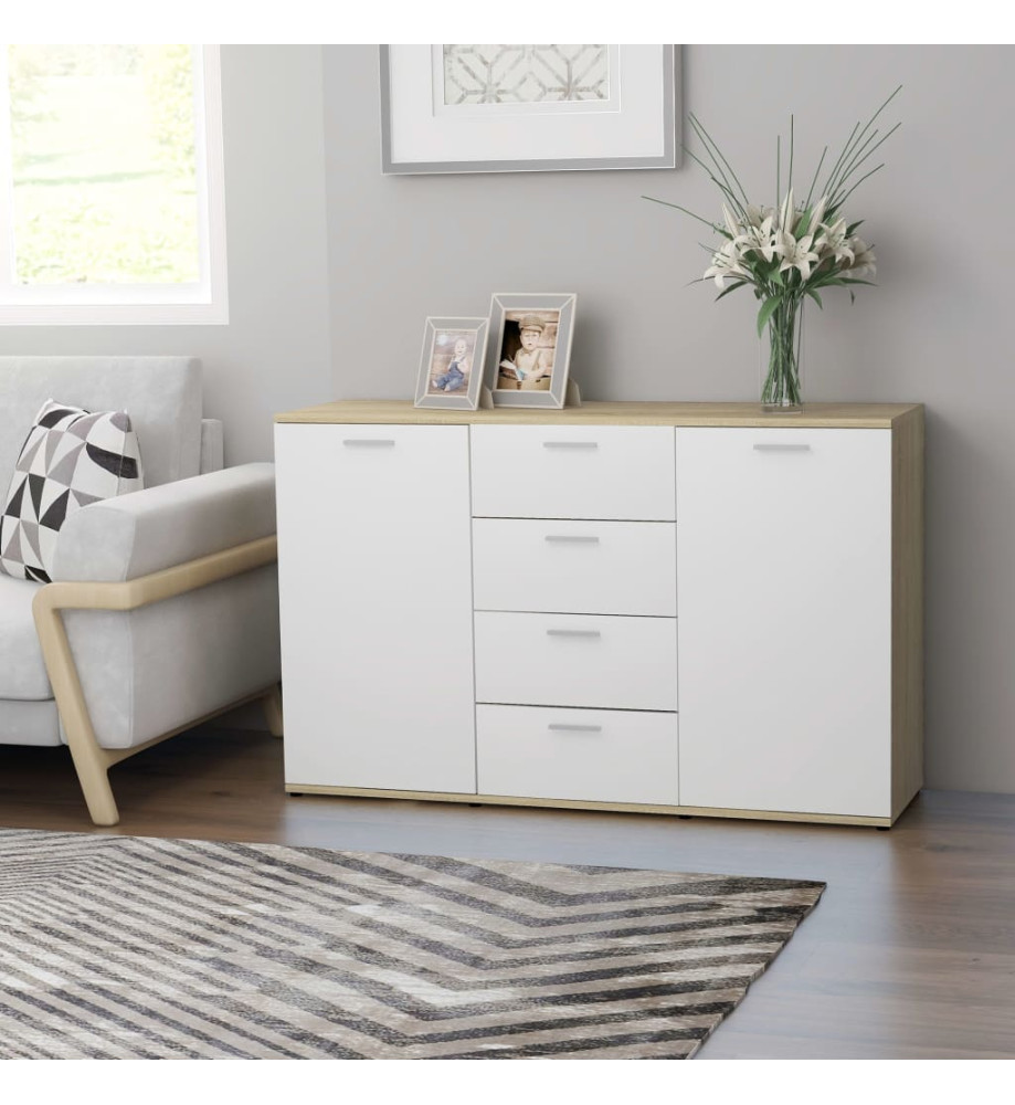 Buffet Blanc et chêne sonoma 120x35,5x75 cm Aggloméré Buffet Blanc et chêne sonoma 120x35,5x75 cm Aggloméré