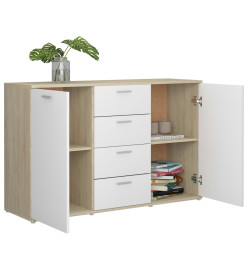 Buffet Blanc et chêne sonoma 120x35,5x75 cm Aggloméré