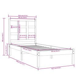 Cadre de lit Gris Bois massif 90x190 cm Simple