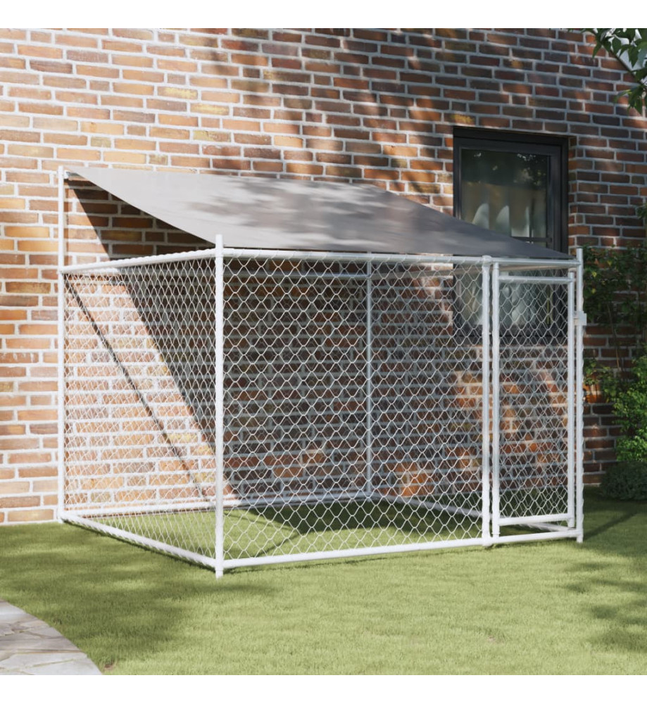 Cage pour chien avec toit et porte gris 2x2x2 m acier galvanisé