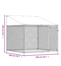 Cage pour chien avec toit et porte gris 2x2x2 m acier galvanisé