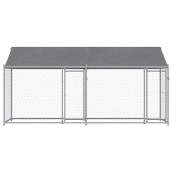 Cage pour chien avec toit et portes gris 4x2x2m acier galvanisé