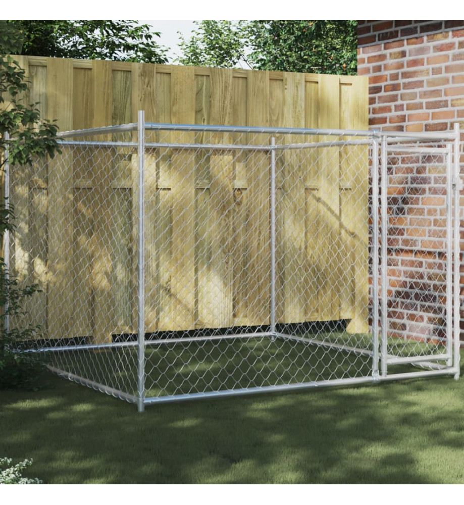 Cage pour chien avec porte gris 2x2x1,5 m acier galvanisé