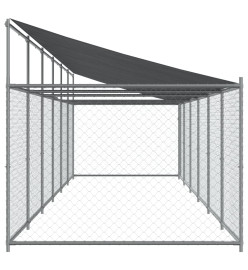 Cage pour chien avec toit et porte gris 12x2x2m acier galvanisé