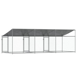 Cage pour chien avec toit et portes gris 6x2x2m acier galvanisé