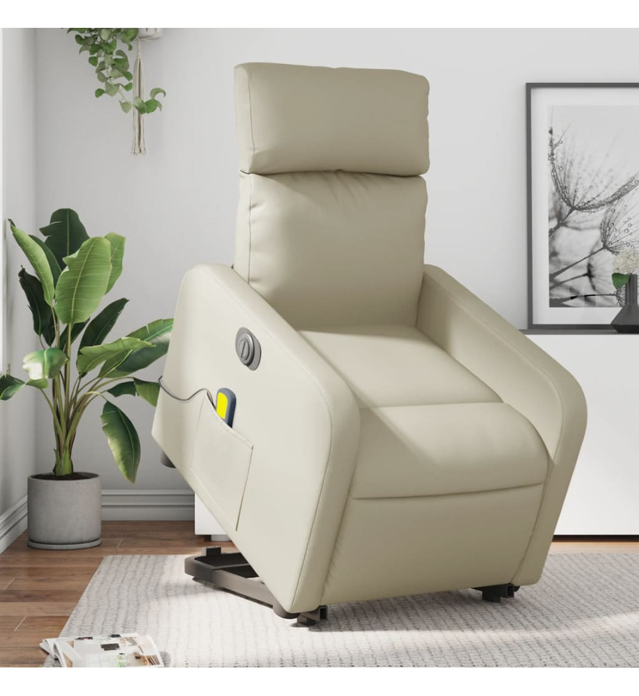 Fauteuil inclinable de massage électrique crème similicuir Fauteuil inclinable de massage électrique crème similicuir