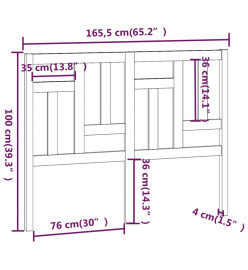 Tête de lit Gris 165,5x4x100 cm Bois massif de pin