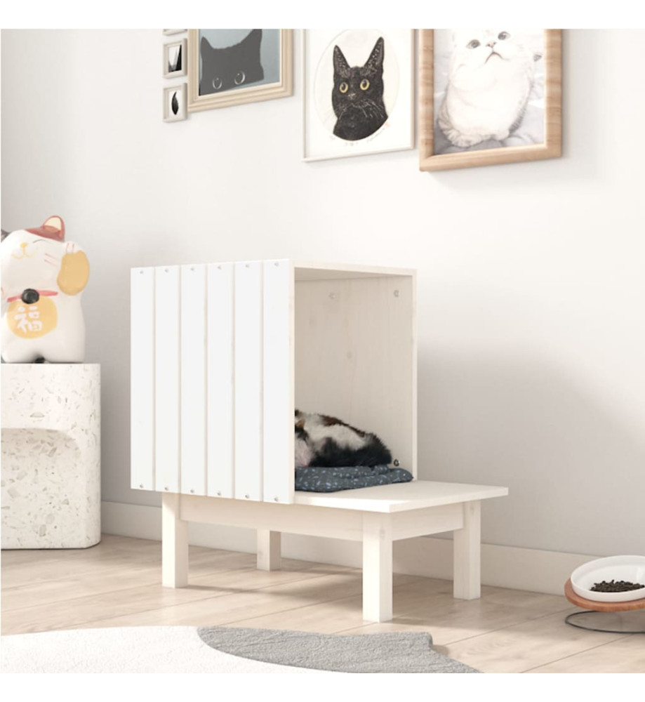 Maison pour chat Blanc 60x36x60 cm Bois de pin massif