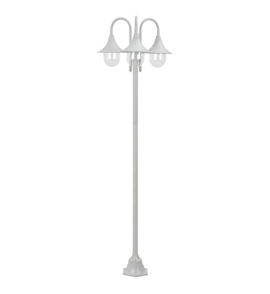 Lampadaire de jardin E27 220 cm Aluminium 3 lanternes Blanc