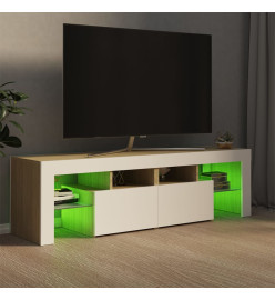 Meuble TV avec lumières LED Blanc et chêne sonoma 140x36,5x40cm