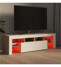 Meuble TV avec lumières LED Blanc et chêne sonoma 140x36,5x40cm