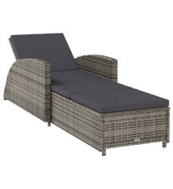 Chaise longue avec coussin gris foncé Résine tressée Gris