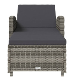 Chaise longue avec coussin gris foncé Résine tressée Gris