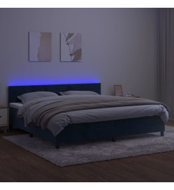 Sommier tapissier matelas et LED Bleu foncé 200x200 cm Velours