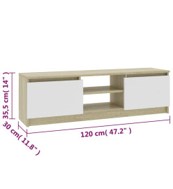 Meuble TV Blanc et chêne sonoma 120x30x35,5 cm Aggloméré