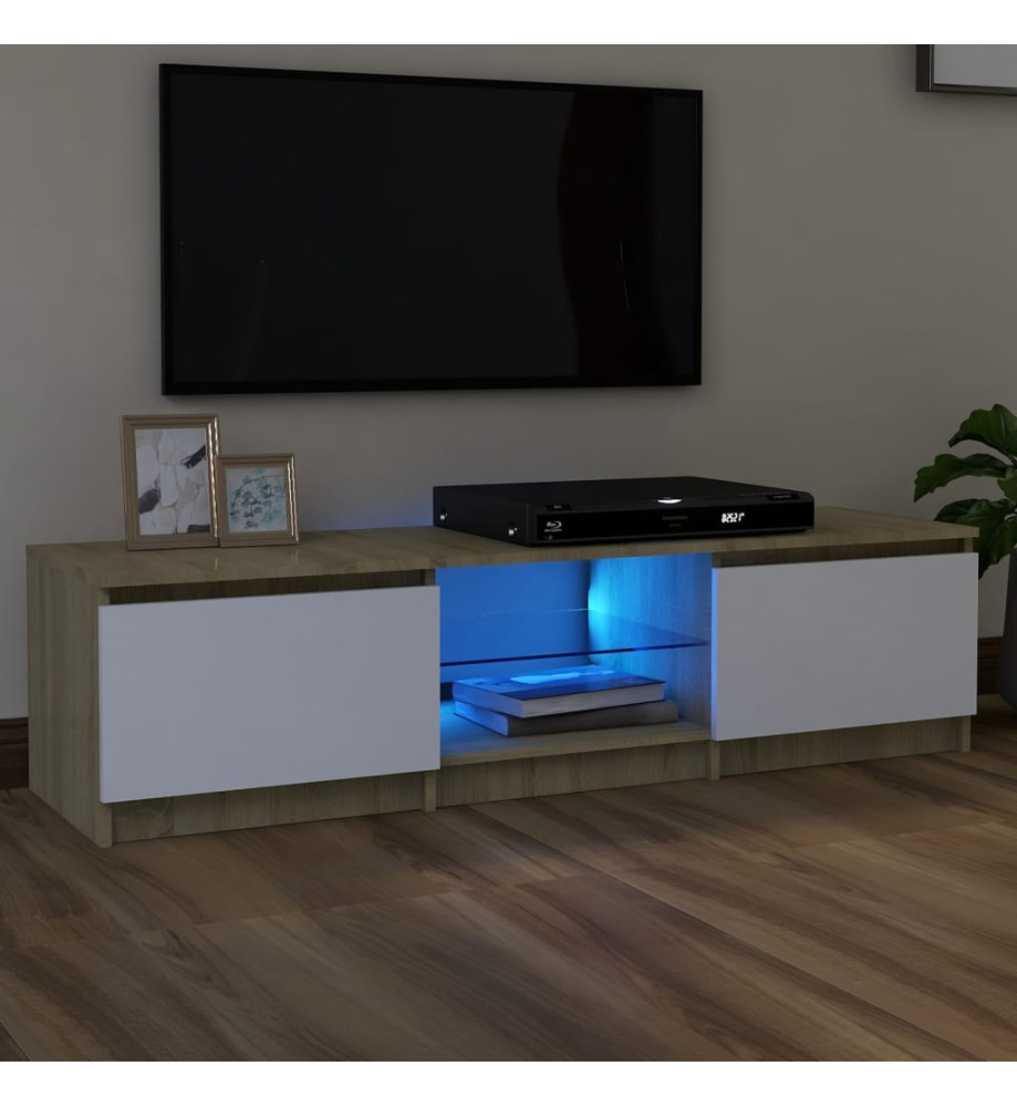 Meuble TV avec lumières LED blanc et chêne sonoma 140x40x35,5cm