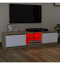 Meuble TV avec lumières LED blanc et chêne sonoma 140x40x35,5cm