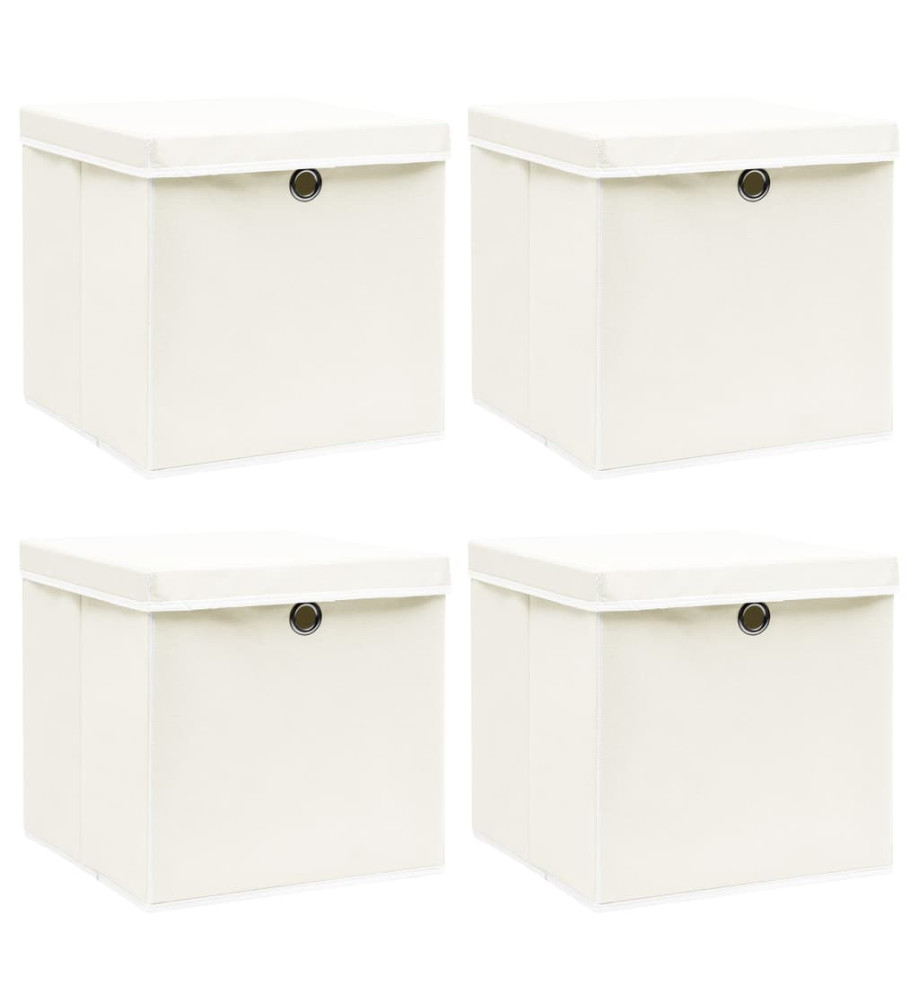 Boîtes de rangement avec couvercles 4pcs Blanc 32x32x32cm Tissu