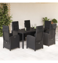 Ensemble à manger de jardin coussins 7pcs Noir Résine tressée