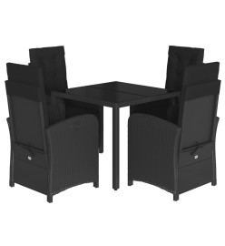 Ensemble à manger de jardin coussins 5pcs Noir Résine tressée