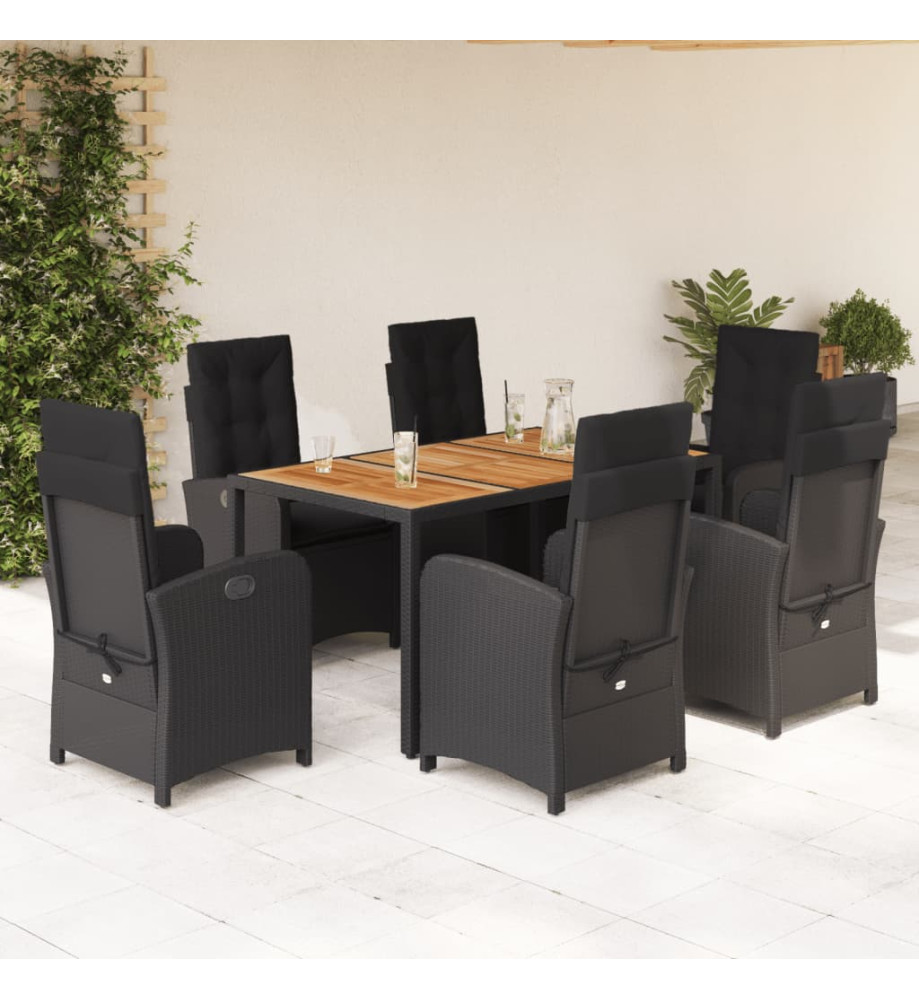 Ensemble à manger de jardin coussins 7pcs Noir Résine tressée Ensemble à manger de jardin coussins 7pcs Noir Résine tressée