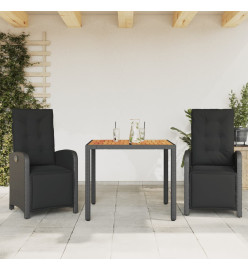 Ensemble de bistro 3 pcs avec coussins noir résine tressée