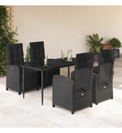 Ensemble à manger de jardin coussins 5pcs Noir Résine tressée