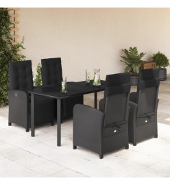 Ensemble à manger de jardin coussins 5pcs Noir Résine tressée