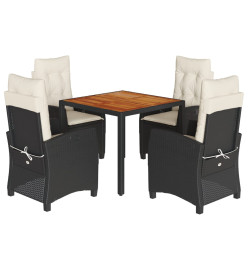 Ensemble à manger de jardin coussins 5pcs Noir Résine tressée