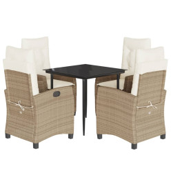 Ensemble à manger de jardin avec coussins 5pcs Beige poly rotin