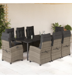Ensemble à manger de jardin 9 pcs coussins gris résine tressée