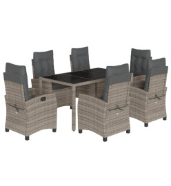 Ensemble à manger de jardin et coussins 7 pcs gris rotin