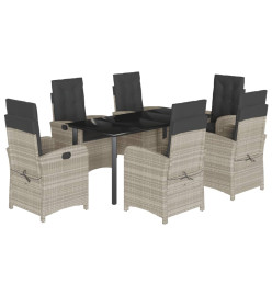 Ensemble à manger de jardin et coussins 7 pcs gris clair rotin