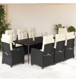 Ensemble à manger de jardin 9pcs coussins noir résine tressée
