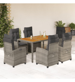 Ensemble à manger de jardin et coussins 7 pcs gris rotin