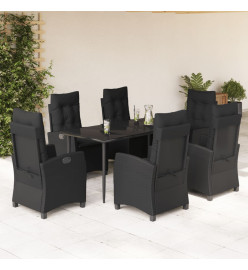 Ensemble à manger de jardin coussins 7pcs Noir Résine tressée