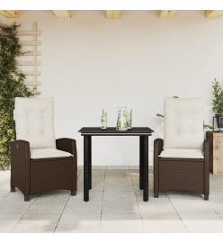 Ensemble à manger de jardin 3 pcs et coussins marron poly rotin